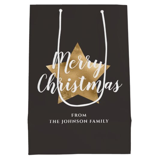 フェスティバルタウペブラウン金ゴールドスタークリスマス ミディアムペーパーバッグ (裏面)