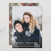 フェスティバルタータンチェックグレーレッドメリークリスマスフォト シーズンカード (正面/裏面)