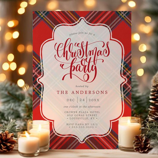 フェスティバルタータンチェックプレイドレッドクリスマスパーティー 招待状