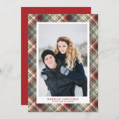 フェスティバルタータンチェックレッドグレイ結婚したクリスマスフォト シーズンカード (正面/裏面)