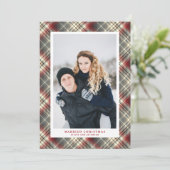 フェスティバルタータンチェックレッドグレイ結婚したクリスマスフォト シーズンカード (スタンド正面)