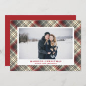 フェスティバルタータンチェックレッドグレイ結婚したクリスマスフォト シーズンカード (正面/裏面)