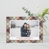フェスティバルタータンチェックレッドグレイ結婚したクリスマスフォト シーズンカード (スタンド正面)