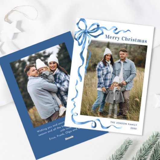 フェスティバルダスティブルークリスマスリボン2写真 シーズンカード