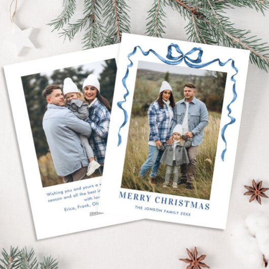 フェスティバルダスティブルークリスマスリボン2写真 シーズンカード