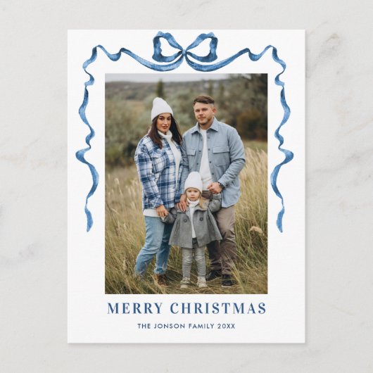 フェスティバルダスティブルークリスマスリボン2写真 ポストカード (正面)