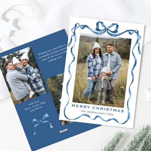 フェスティバルダスティブルークリスマスリボン3写真 シーズンカード