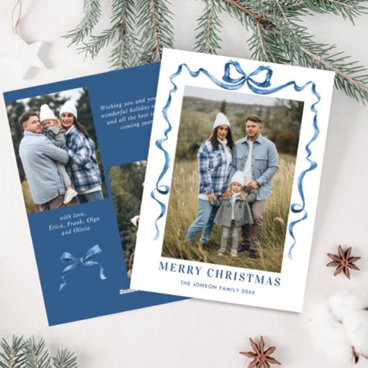 フェスティバルダスティブルークリスマスリボン3写真 シーズンカード