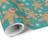 フェスティバルダークティール(緑がかった色)ジンジャーブレッドマンクリスマス ラッピングペーパー (ロールコーナー)