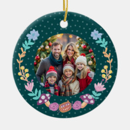 フェスティバルチェシャーキャットフローラリースグリーンクリスマス セラミックオーナメント