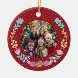 フェスティバルチェシャーキャットフローラリースレッドクリスマス セラミックオーナメント