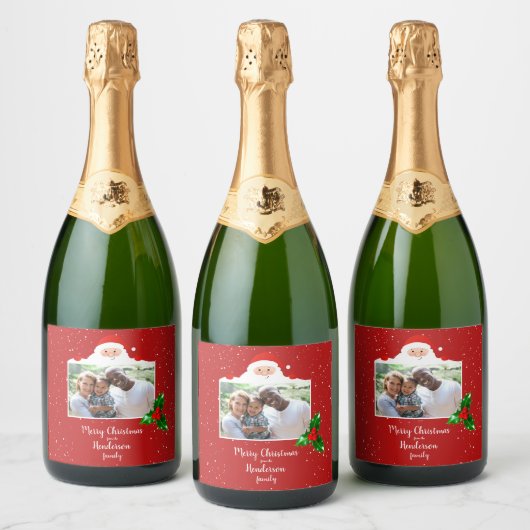 フェスティバルチーキーサンタ – カスタム写真 – パーソナライズされた スパークリングワインラベル (ボトル)