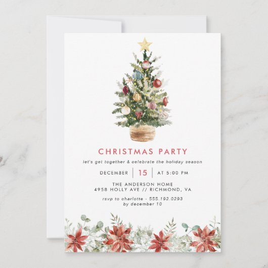 フェスティバルツリーおもしろい水色ファミリークリスマスパーティー 招待状 (正面)