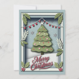 フェスティバルツリーとホリー付き3dクリスマスカード シーズンカード