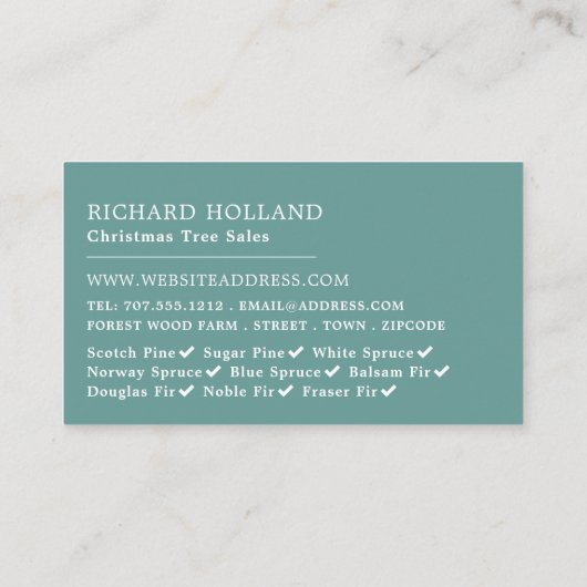 フェスティバルツリーと背景、クリスマスツリーの販売 名刺 (裏面)