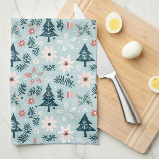 フェスティバルツリーアンドフラワーデザイン キッチンタオル (四つ折り)