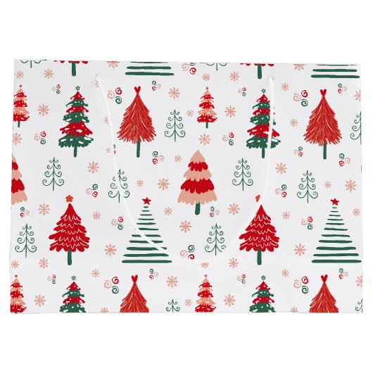フェスティバルツリーパターンスカンジナビアクリスマス ラージペーパーバッグ (裏面)