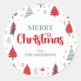 フェスティバルツリーパターンスカンジナビアハイゲクリスマス ラウンドシール