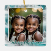 フェスティバルツリー冬の雪1写真メリークリスマス セラミックオーナメント (正面)