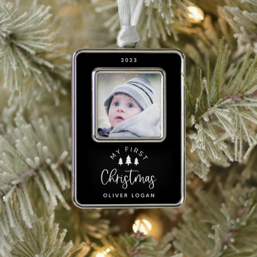 フェスティバルツリー初めてのクリスマス写真 シルバープレートフレームオーナメント (ツリー)