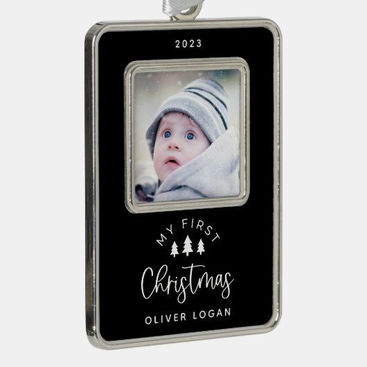 フェスティバルツリー初めてのクリスマス写真 シルバープレートフレームオーナメント (右)