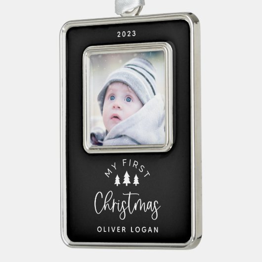 フェスティバルツリー初めてのクリスマス写真 シルバープレートフレームオーナメント (左)