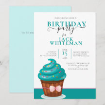 フェスティバルティール（緑がかった色）カップケーキ誕生日パーティー招待