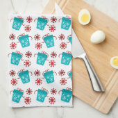 フェスティバルティール（緑がかった色）タイルのクリスマスホリデイ キッチンタオル (四つ折り)