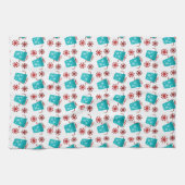 フェスティバルティール(緑がかった色)タイルのクリスマスホリデイ キッチンタオル (横)