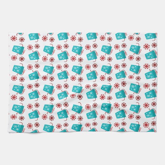 フェスティバルティール（緑がかった色）タイルのクリスマスホリデイ キッチンタオル (横)