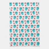 フェスティバルティール(緑がかった色)タイルのクリスマスホリデイ キッチンタオル (縦)