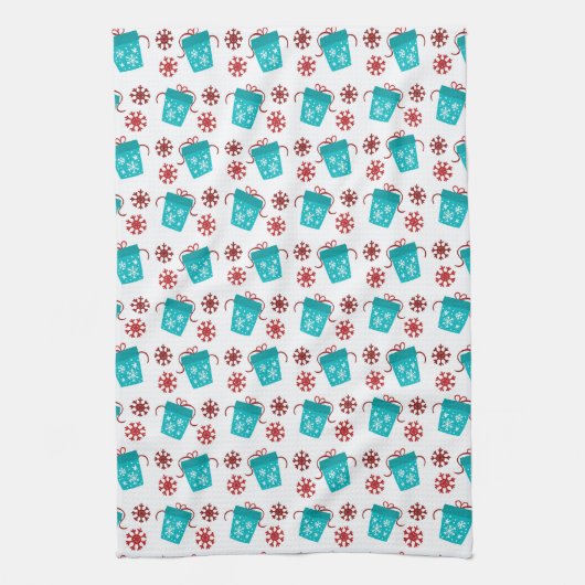 フェスティバルティール（緑がかった色）タイルのクリスマスホリデイ キッチンタオル (縦)
