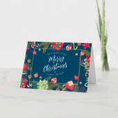 フェスティバルティール（緑がかった色）金ゴールドメリークリスマス 箔グリーティングカード (正面)