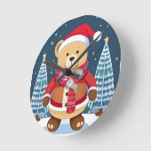 フェスティバルテディベアとサンタハット ラウンド壁時計 (傾斜)