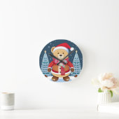 フェスティバルテディベアとサンタハット ラウンド壁時計 (ホーム)