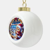 フェスティバルテディベアと冬の風景シーン セラミックボールオーナメント (右)