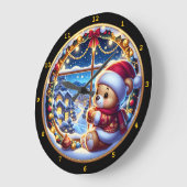 フェスティバルテディベアと冬の風景シーン ラージ壁時計 (傾斜)