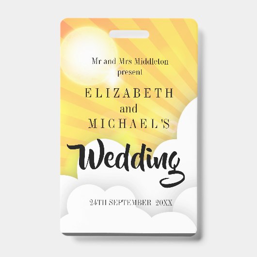 フェスティバルテーマおもしろい結婚式招待状 バッジ (Front)