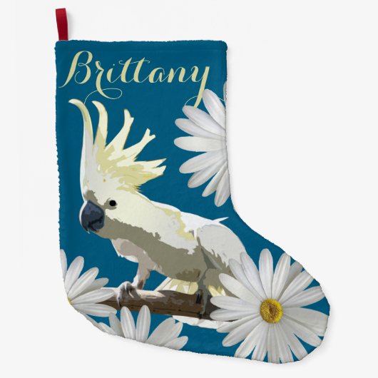 フェスティバルデイジーオウム鮮やか花 ラージクリスマスストッキング (正面)