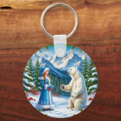 フェスティバルデコールとホッキョクグマを持つ雪の巫女 キーホルダー (正面)