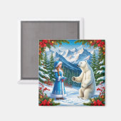 フェスティバルデコールとホッキョクグマを持つ雪の巫女 マグネット (正面/裏面)
