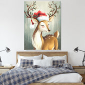 フェスティバルトナカイとホリーとサンタハット キャンバスプリント (インサイチュ (寝室))