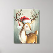 フェスティバルトナカイとホリーとサンタハット キャンバスプリント (正面)