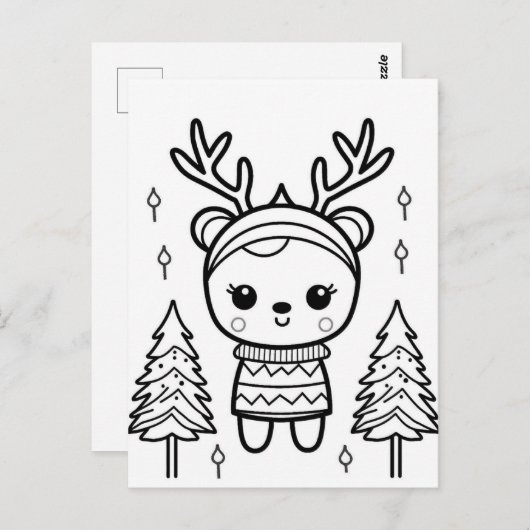 フェスティバルトナカイの子供の着色はがき ポストカード (正面/裏面)