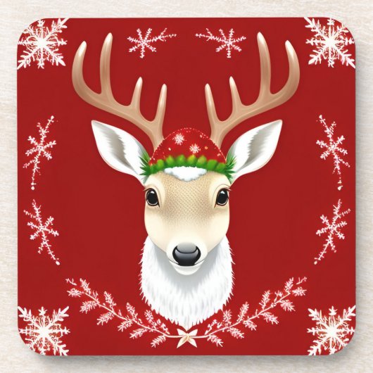 フェスティバルトナカイイラストレーション（赤） コースター (正面)