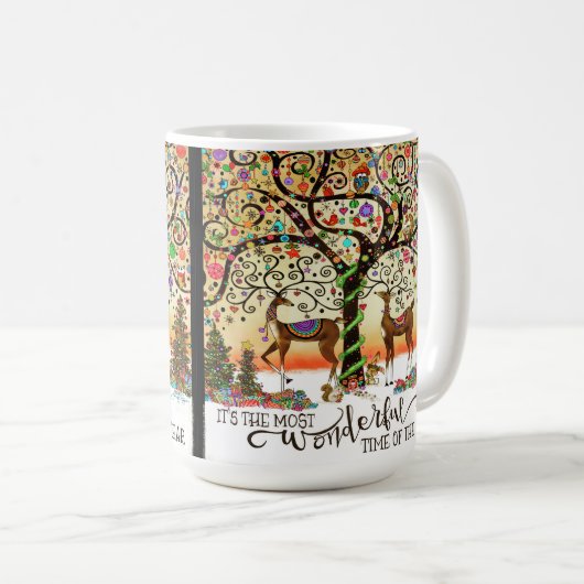 フェスティバルトナカイクリスマスオーナメントツリー コーヒーマグカップ (正面右)