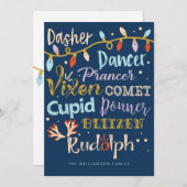 フェスティバルトナカイ&ライツタイポグラフィのクリスマス シーズンカード (正面/裏面)