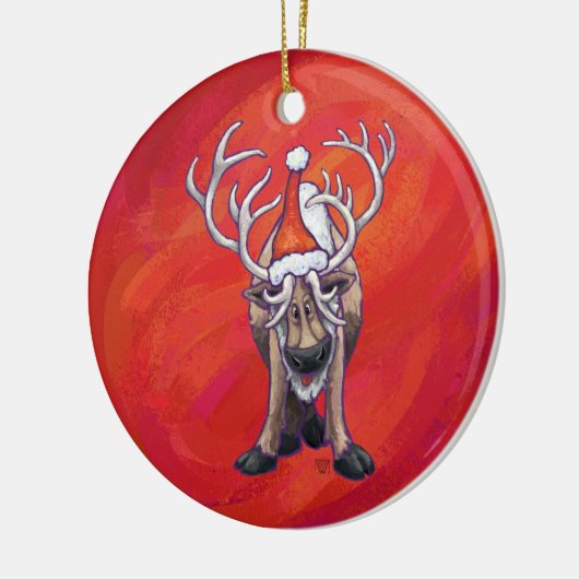 フェスティバルトナカイ(赤と緑) セラミックオーナメント (左)