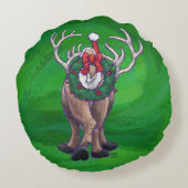 フェスティバルトナカイ（赤と緑） ラウンドクッション (裏面)