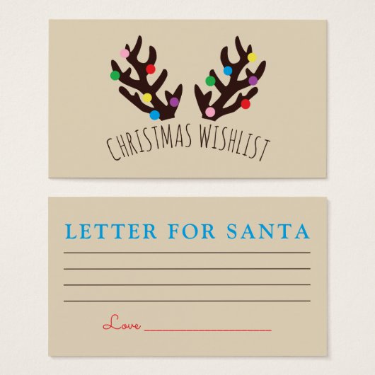 フェスティバルトナカイ〔雄ジカの〕枝角、クリスマスウィッシュリスト (正面&裏面)